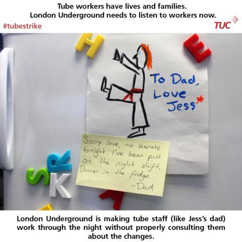 unitetheunion's tweet photo. BLOG: What it means to your family if your boss switched you to all-night shifts? http://t.co/D7nmmnzkK1 #TubeStrike http://t.co/OPPNdnjGjT