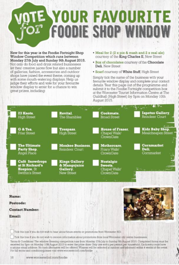 WorcFoodieFest's tweet photo. Remember to keep voting for your favourite #foodie shop window. Competition closes Sun 9th Aug #Worcester http://t.co/urJWd9zE8e