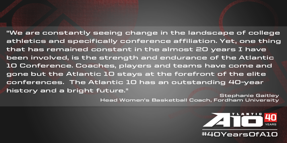 atlantic10's tweet photo. Thoughts on #40YearsofA10 from @FordhamWBB coach & long-time A-10 supporter Stephanie Gaitley http://t.co/HFqdpqTDpX http://t.co/IHzxnDf2hS