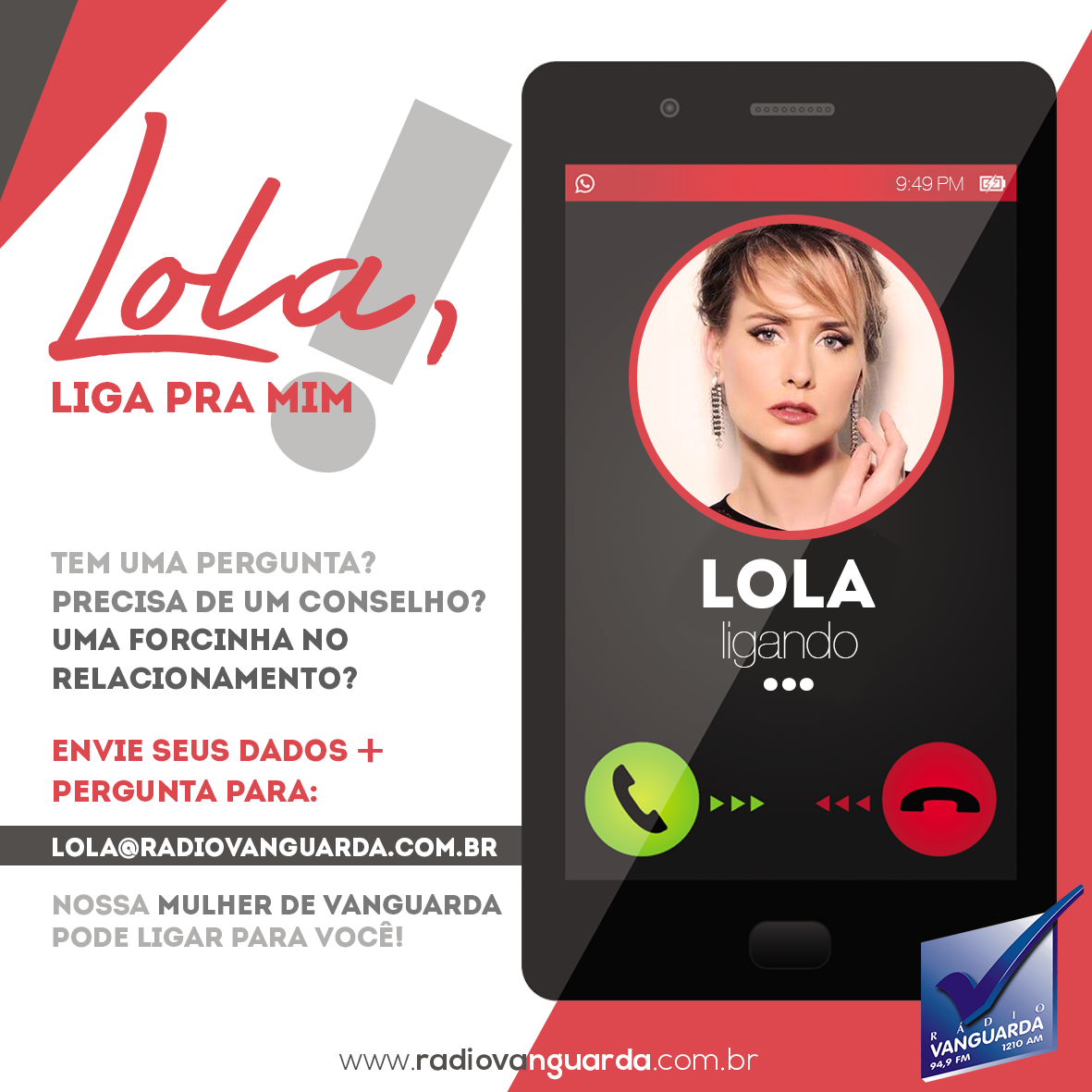 Vanguarda949's tweet photo. Você pode trocar confidências com @LolaMelnick! Participe da Promoção Lola, Liga pra Mim! Regulamento em nosso site! http://t.co/AKGHlo66Pl