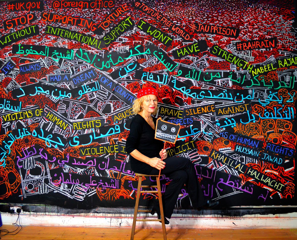 janefrere's tweet image. @BH14Detainees @BahrainRights @rajab_malak #artist @virginiaryan on the side of the angels #humanrights #bahrain