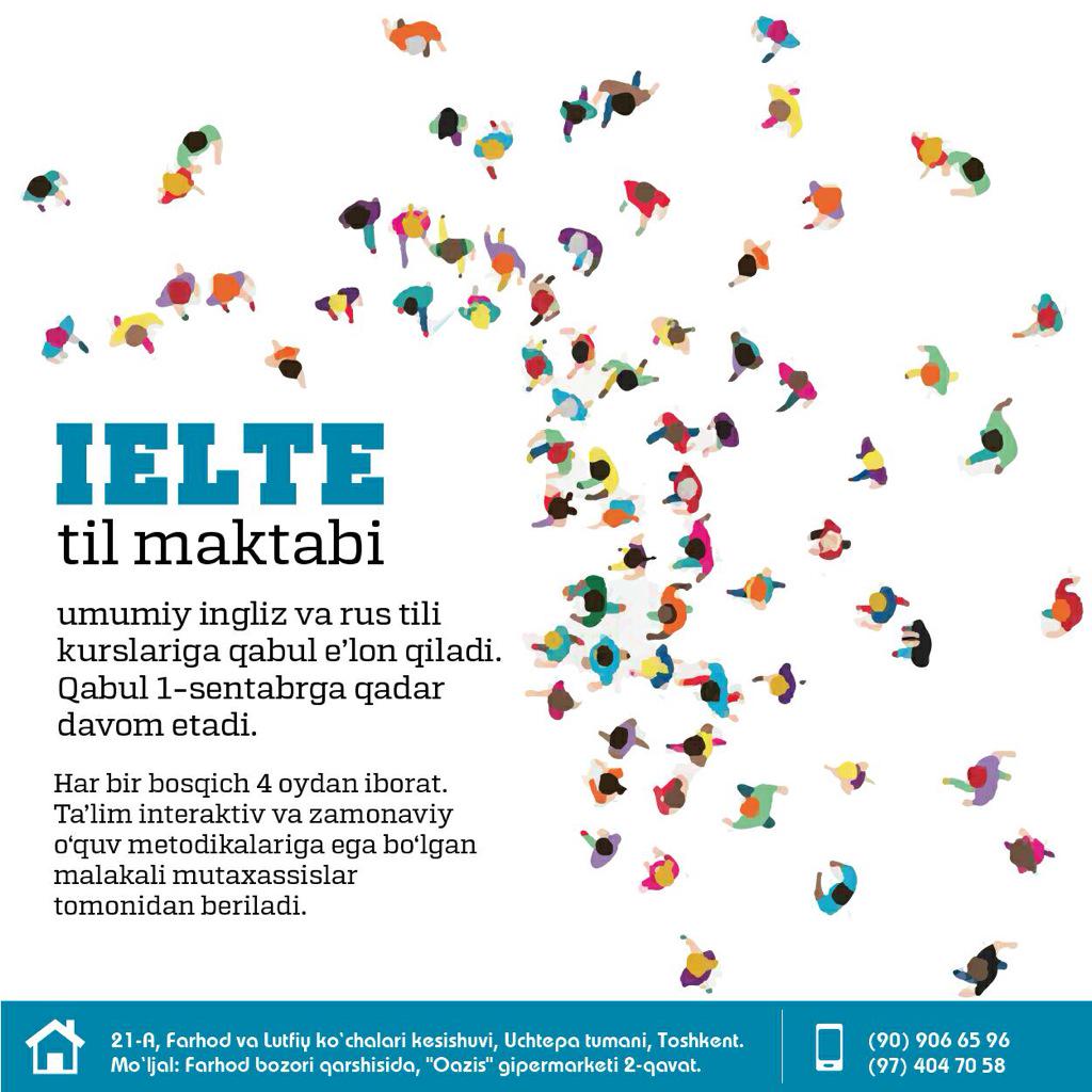 mm_ielte's tweet photo. IELTE o'quv markaziga til o'rganishga marhmat! Barcha savollar yuzasidan quyidagi telefon raqamlari xizmatingizda. http://t.co/AuobRW4mGs