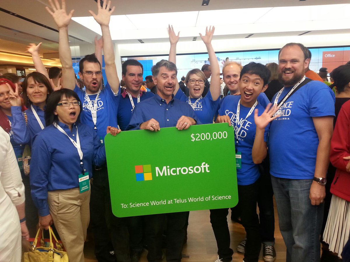 scienceworldca's tweet photo. Huge thank you @MicrosoftStore! Our team can't wait to put this #TechGrant to good use! #MicrosoftBC http://t.co/wZDZr5ETHW