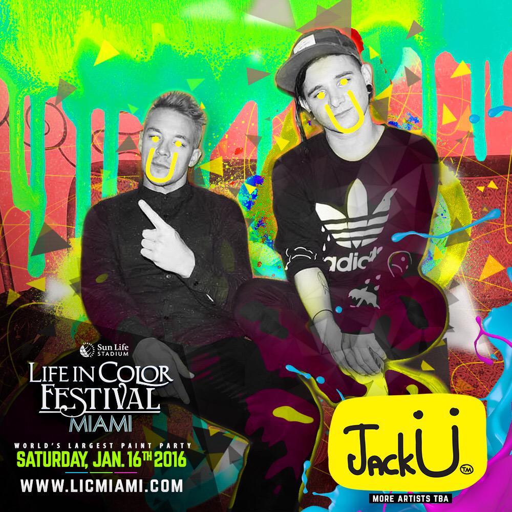 LifeInColorMIA's tweet image. Where will Ü be when Jack Ü takes the stage at LICMiami? First headliner just announced! Get your tickets now!😈🎉