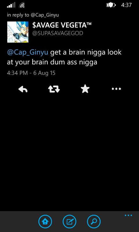 Cap_Ginyu's tweet photo. @SUPASAVAGEGOD nigga read what you said you make no damn sense get ahold of yo shit man you makin yo ass look stupid http://t.co/ZYLi3pKqwn