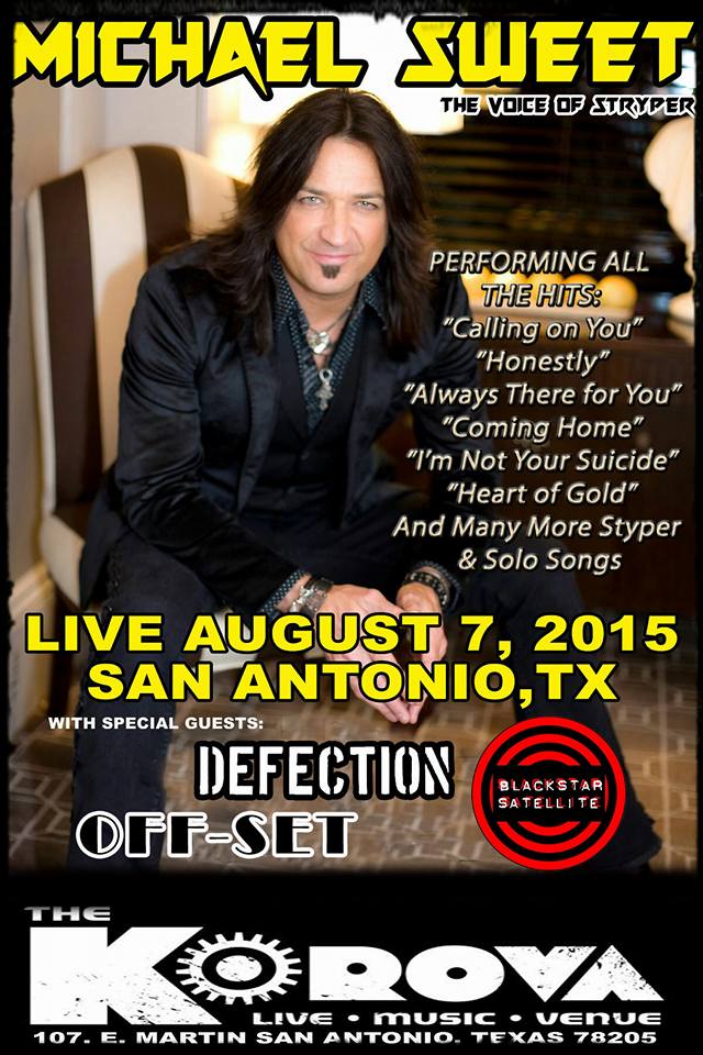 DefectionBand's tweet image. Humbled to be direct support to @michaelhsweet  tomorrow night in San Antonio.  Lets show him some TX size love!