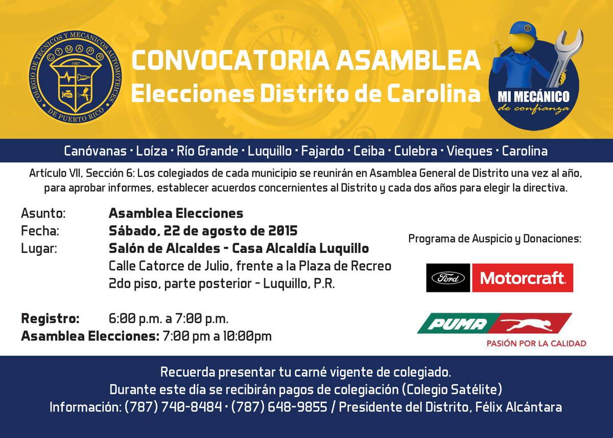 ColTecMecanico's tweet photo. Asamblea Distrito de Carolina y Aguadilla http://t.co/yH9aIDNzCJ