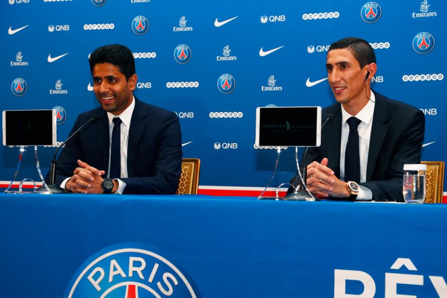PSG_espanol's tweet photo. Mira lo mejor de la conferencia con la presentación de Di María en el #PSG. http://t.co/t3oi1sTkhC #BienvenidoAngel http://t.co/J2YNrr1Wxm