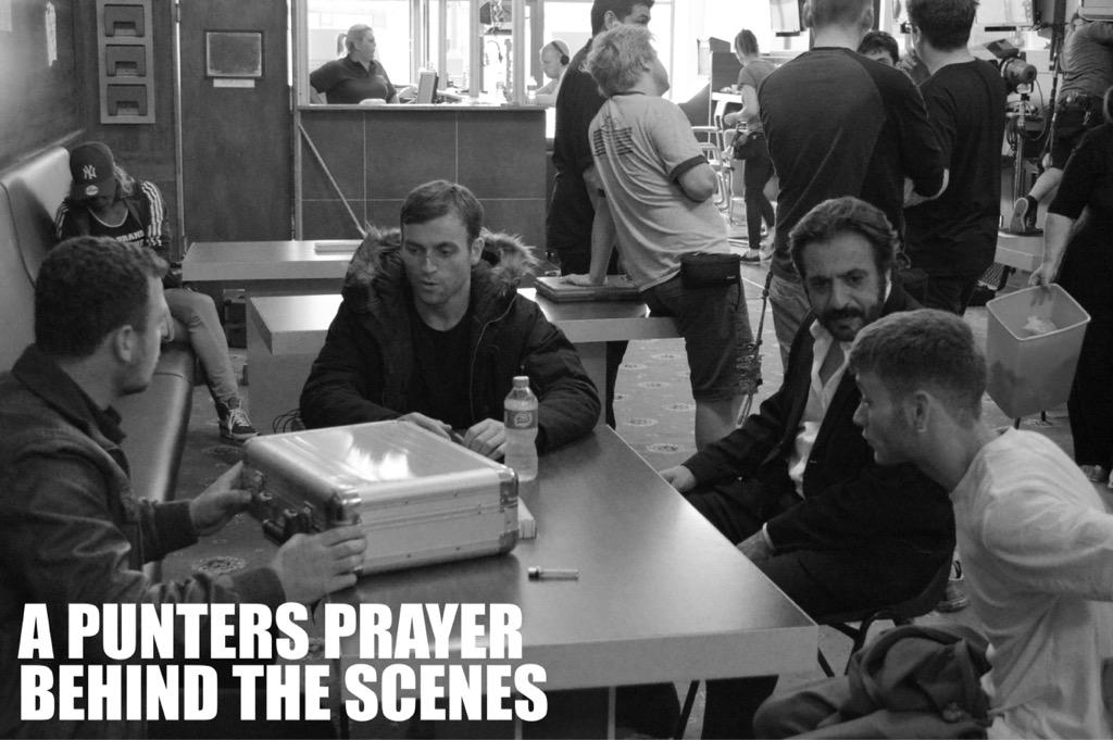 Kota_des's tweet photo. #BehindTheScenes #APuntersPrayer between takes @SFejzo @actor_tommy @andreaskarras1 @jamie_crew #RT #BetYourLifeOnIt http://t.co/d3T2528Qab
