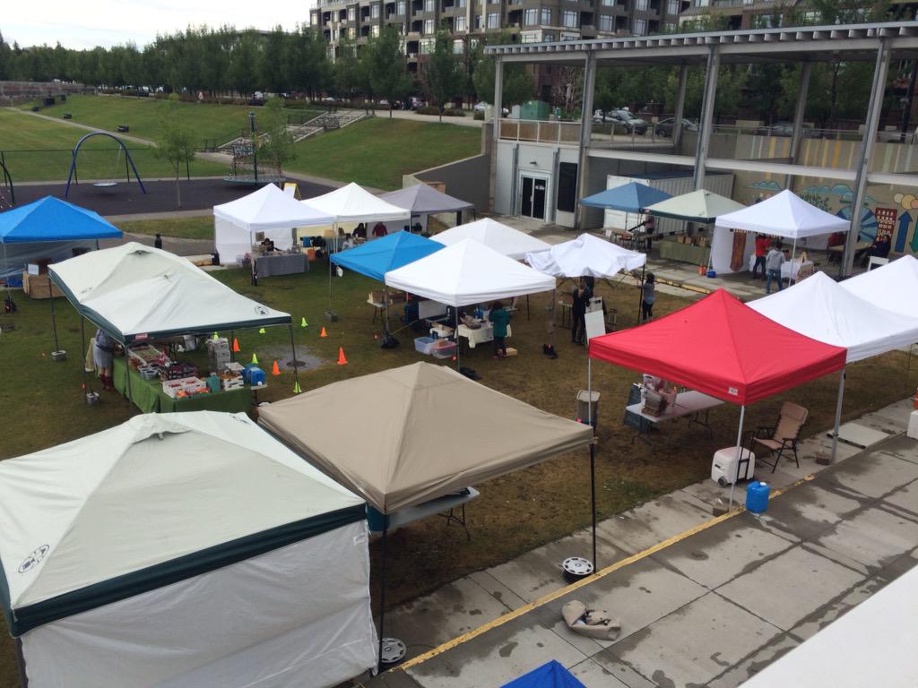 Always sad when extreme weather (hail!)  damages the plants on the rooftop. But <a href="/BridgelandFM/">Bridgeland Riverside Farmers Market</a> back at it #today.