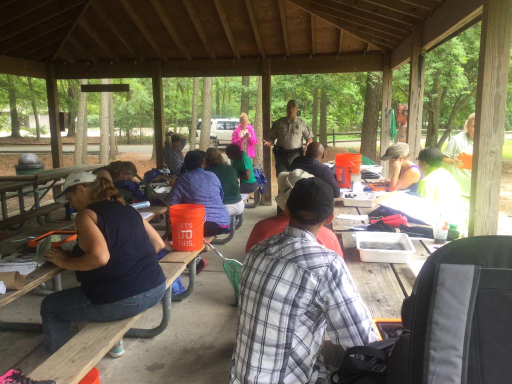 HCS_ScienceDept's tweet image. #HCSScience teachers discuss park history and wetland types with Ranger Mertz at Sandy Bottom Nature Park.