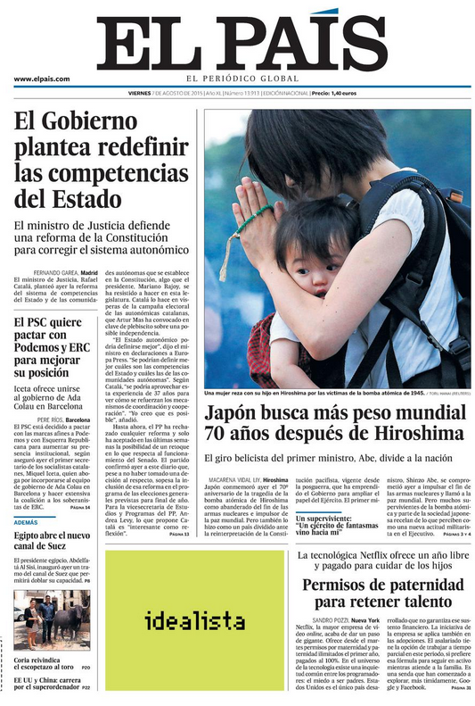 el_pais's tweet photo. España plantea redefinir las competencias autonómicas; Japón, 70 años después de Hiroshima... http://t.co/Pa6tJhPJCO http://t.co/njhozeXZu3