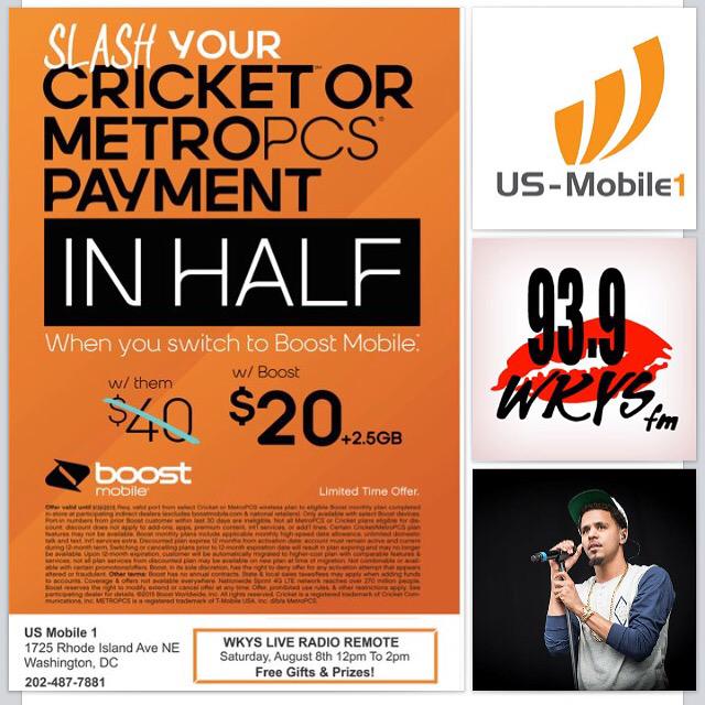 USMobile1USA's tweet photo. WIN TICKETS to the J. Cole concert! 8/8/15, 12-2PM stop by 1725 Rhode Island Ave. NE DC. store. Live remote @939WKYS http://t.co/UYlnAabp4s