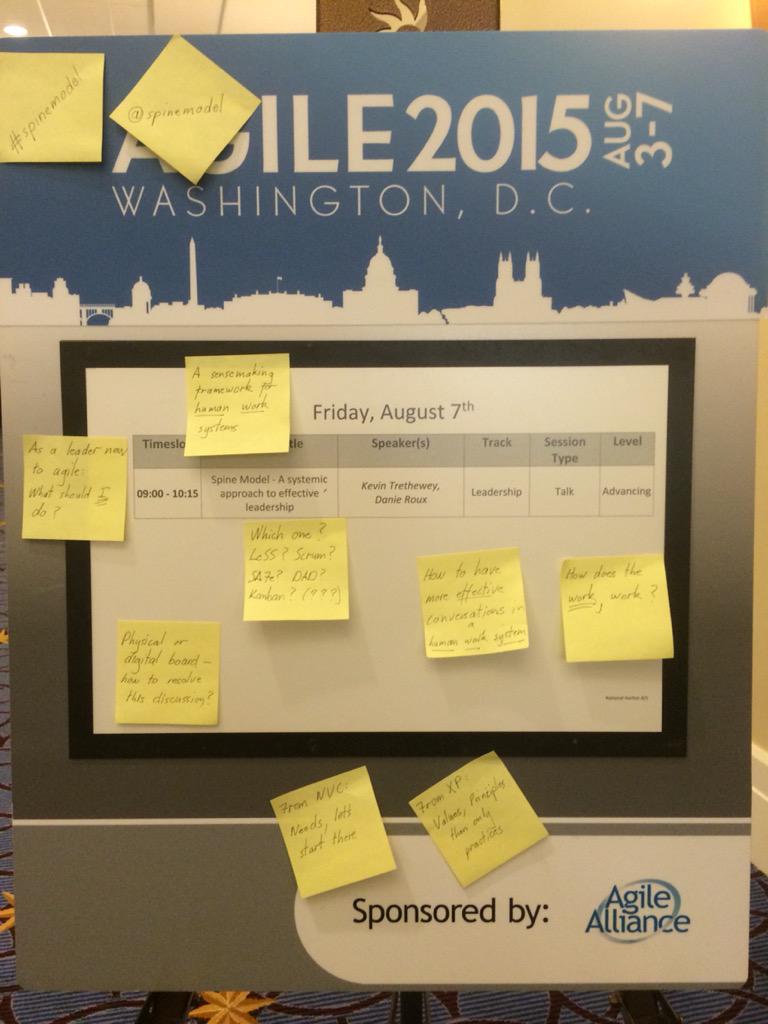 KevinTrethewey's tweet image. This is what you will learn in @danieroux and my #Agile2015 talk on #SpineModel tomorrow at 09h00!