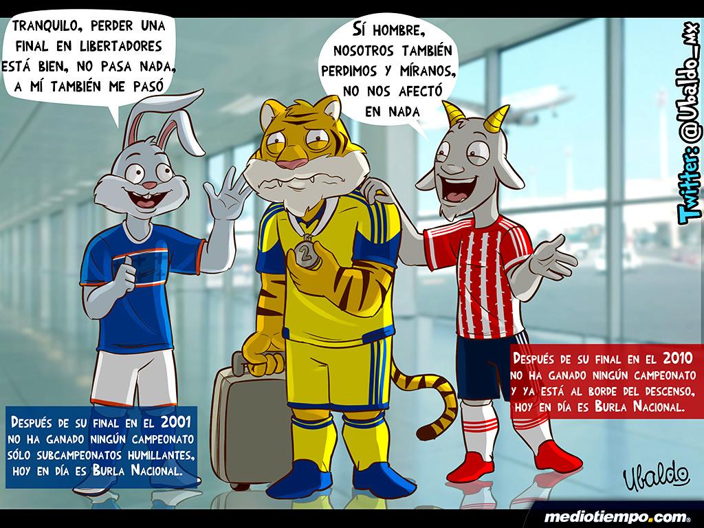 No temas, @TigresOficial. ¡Cruz Azul y Chivas están listos para animarte!  Lo dibuja @Ubaldo_mx http://t.co/eFz66pKh6z, image size:1024x768