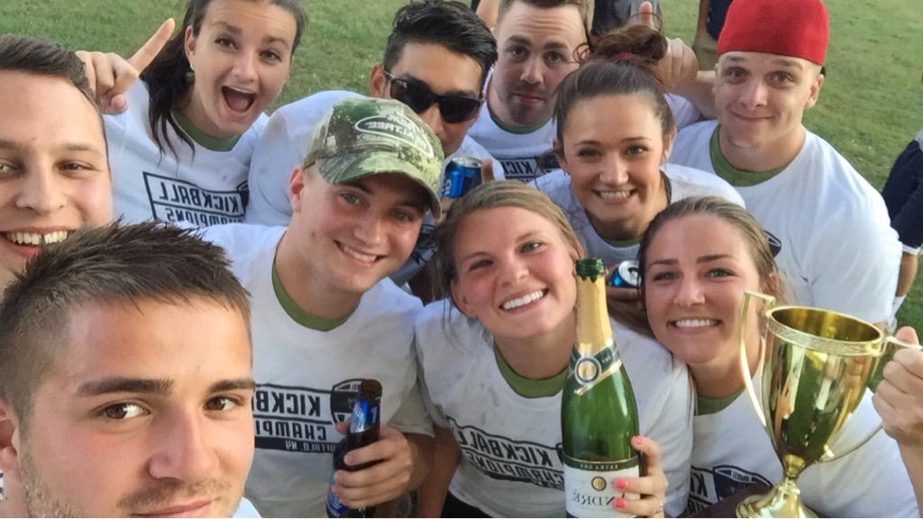 SeanMann5000's tweet photo. What a finish! Drinkers with a Kicking Problem with the walk off victory for the title! #ChampagneShower #goflingo http://t.co/cWDFhFpypR