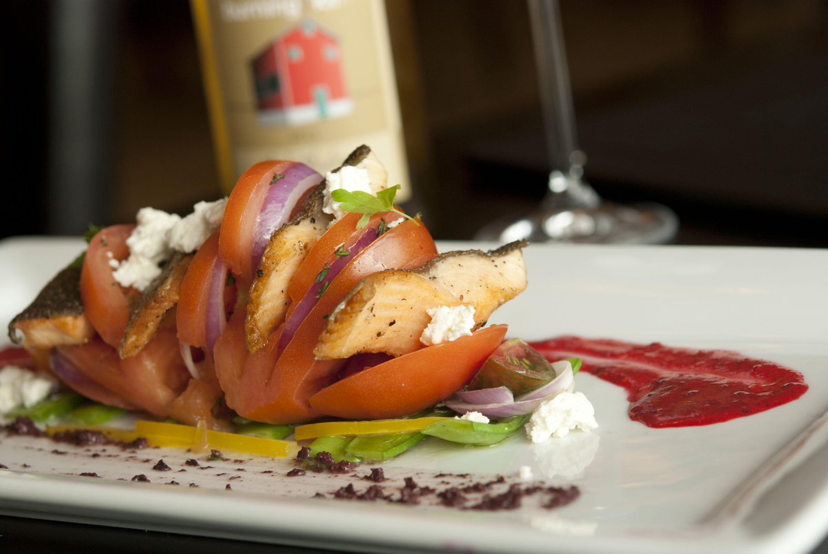 #RainbowTroutSummerSalad. Feature tonight &amp; tomorrow. Paired with @BurningKilnWine #Savagnin. #FeastON #ilovenorfolk