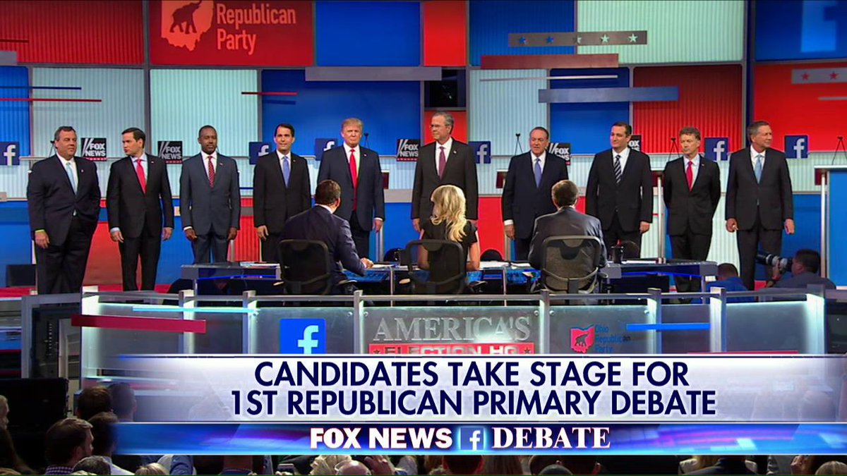 FoxNews's tweet image. The candidates have taken the stage and we're all set for the first #GOPDebate! Are you watching? Tune in now.