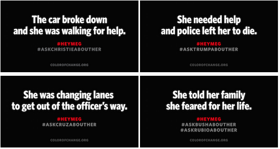 ColorOfChange's tweet photo. RT: 5 questions in and no questions about racist police violence. #HeyMeg, ask the q's we need answered #GOPDebate http://t.co/QekByKPUUt