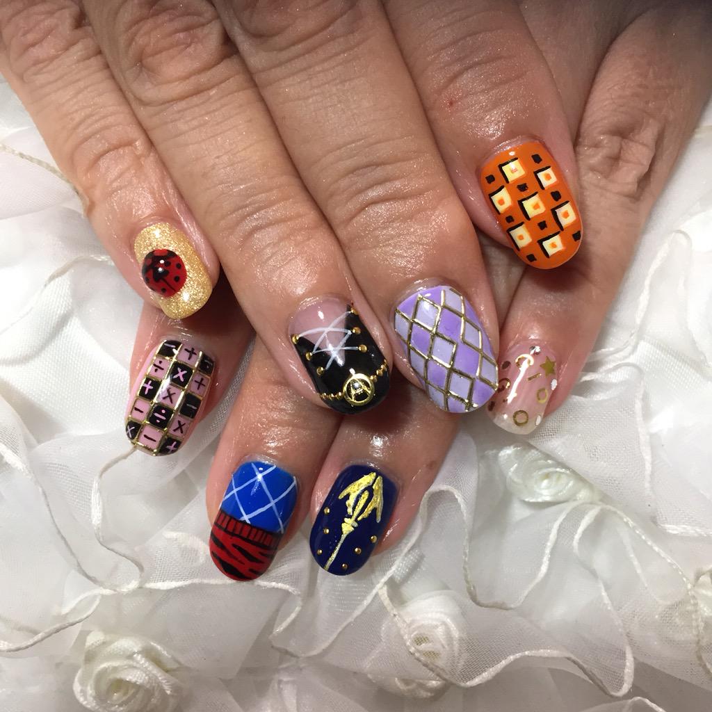 Stoneocean橘屋 痛ネイル屋さん V Twitter お客様ネイル ジョジョ５部より護衛チームモチーフネイル です キャラの洋服柄でおしゃれ可愛く痛ネイルさせて頂きました これで一ヶ月間守り抜きます Http T Co Ied4evuzx8