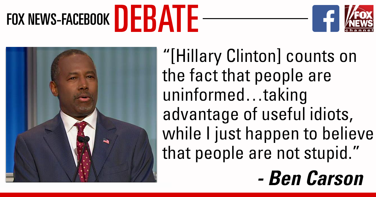 FoxNews's tweet image. .@RealBenCarson on @HillaryClinton at the #GOPDebate: