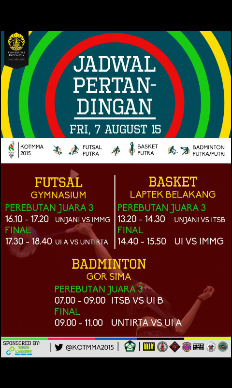 KOTMMA2015's tweet photo. HARI TERAKHIR KOTMMA 2015! Perebutan Juara 3 dan Final! #KOTMMA2015 #TogetherWeAchieveMore @himamet_untirta http://t.co/elFzJkpbrF