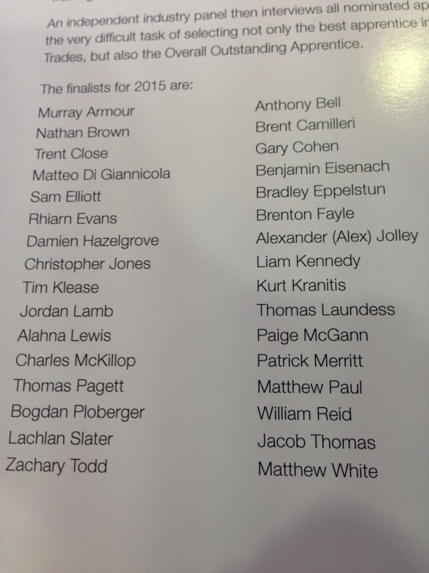 JoyBurchMLA's tweet photo. Finalists for @act_citc outstanding apprentice http://t.co/hipvk0nNfX