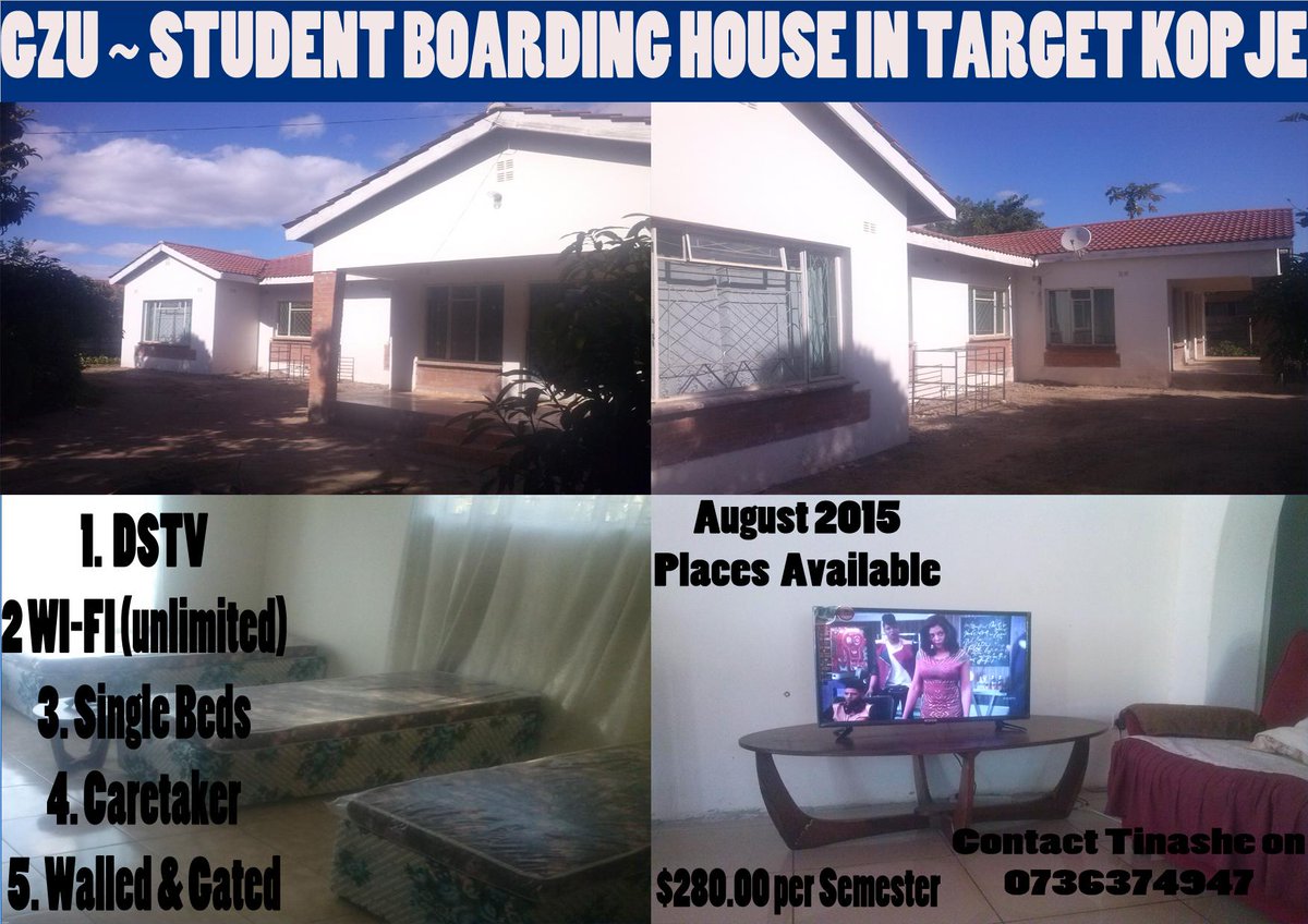 Accomodation for Great Zimbabwe Univeristy within the City of Masvingo. Limited Places Available. Contact T0736374947