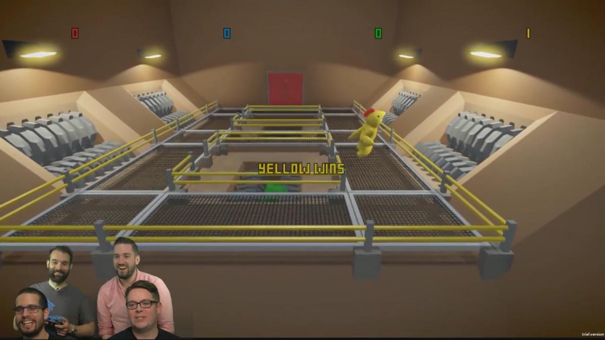 InvisiCupcake's tweet image. Pictured: Colin's satisfaction after throwing Tim in a meat grinder #notaxation #gangbeasts #kindafunny