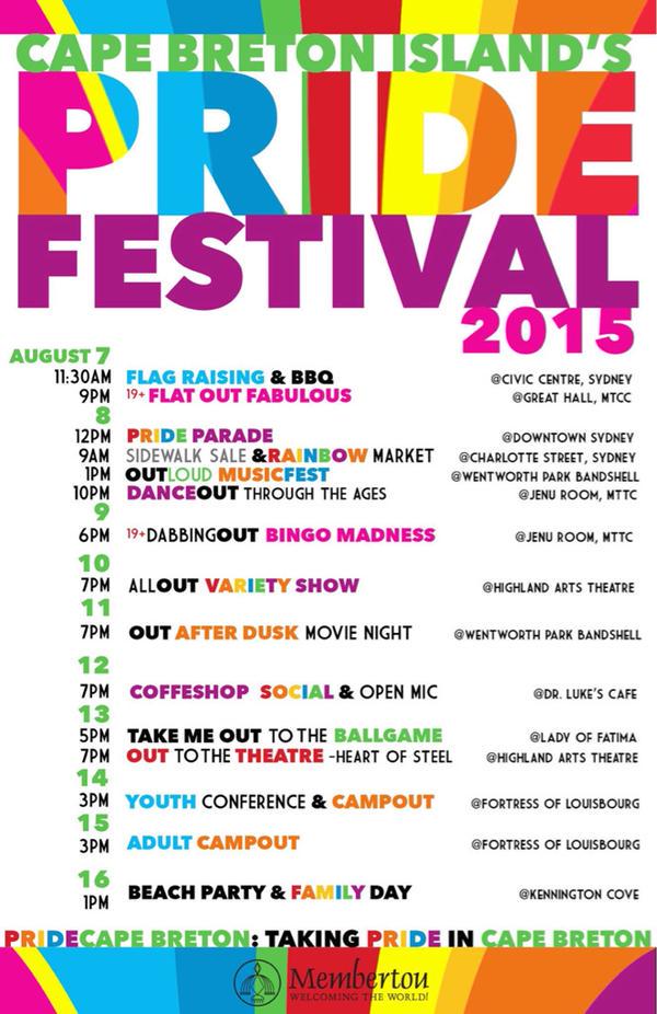 The Cape Breton Pride Festival starts today. There is a great lineup of events all week. <a href="/PrideCape/">Pride Cape Breton</a> #noH8ontheCape