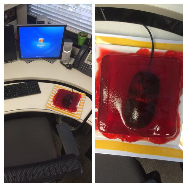 Spoons_LLC's tweet photo. This morning I jelloed my coworkers computer mouse! I hope she doesn't put me in custardy...
#officepranks #Friday http://t.co/k45w7Cokvb