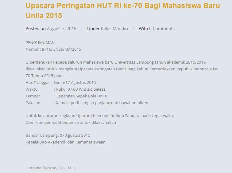 #UPDATE : UPACARA PERINGATAN HUT RI ke-70 THN BAGI ALL MABA UNILA 2015 >> birohmah.unila.ac.id/upacara-pering… via <a href="/BirohmahNews/">Birohmah Unila News</a>