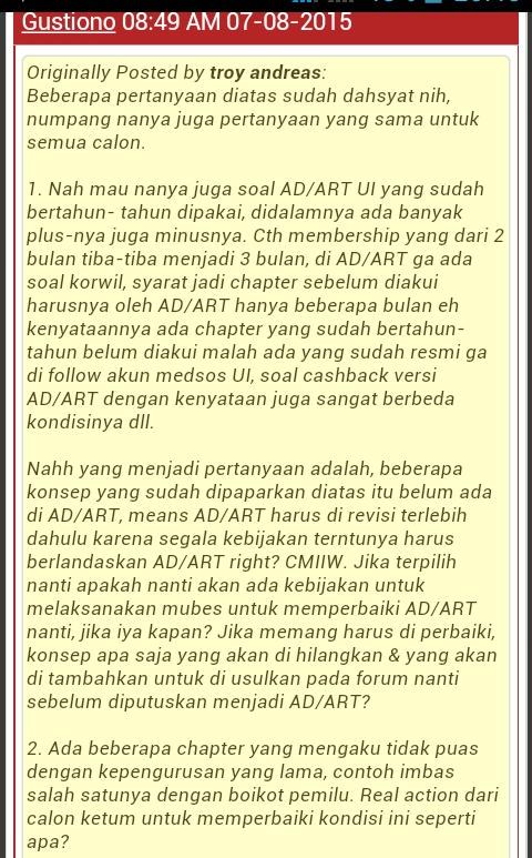 Gusti4UI1's tweet photo. Ada pertanyaan seputar AD/ART, dan jg cara mengatasi minat member untuk renewal. Yuk simak jawaban @GustionoCahyani http://t.co/piOxW0HjsA