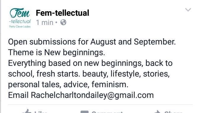 fem_tellectual's tweet photo. Aug/Sept submission now open! Email rachelcharltondailey@gmail.com #lbloggers #fbloggers #bloggerswanted #bloggers http://t.co/5EeXgfFei8