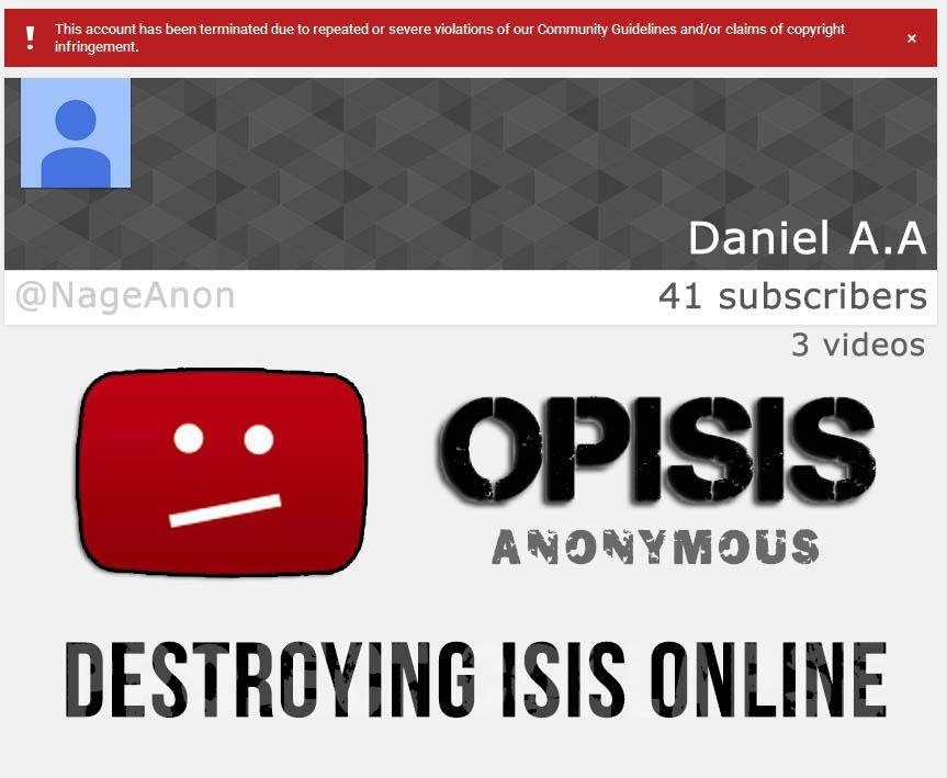 NageAnon's tweet photo. #TangoDown: #ISIS propaganda YouTube channel "Daniel A.A" with 41 subscribers. #OpISIS #ProjectCollapse http://t.co/CflHQQoyBC