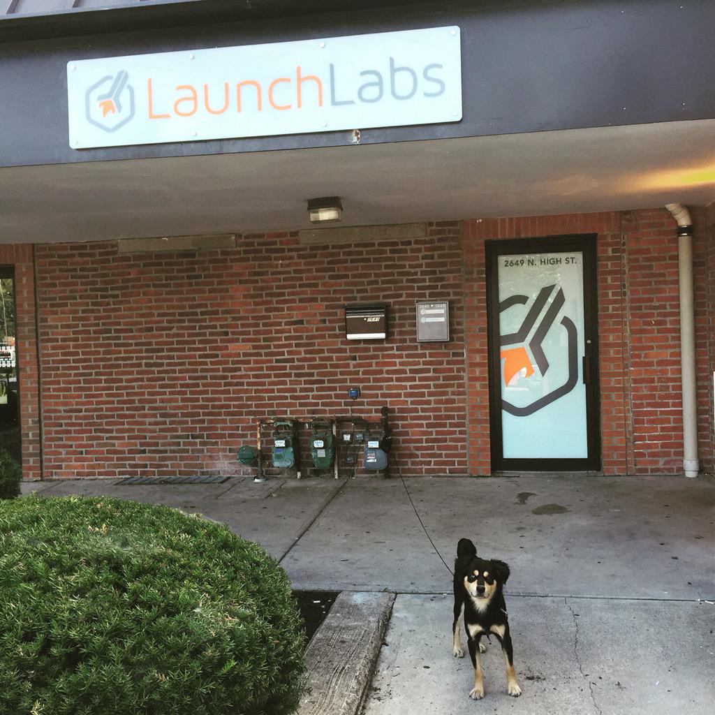launchlabs's tweet image. Say hello to our new signage! And of course Odie the office dog!