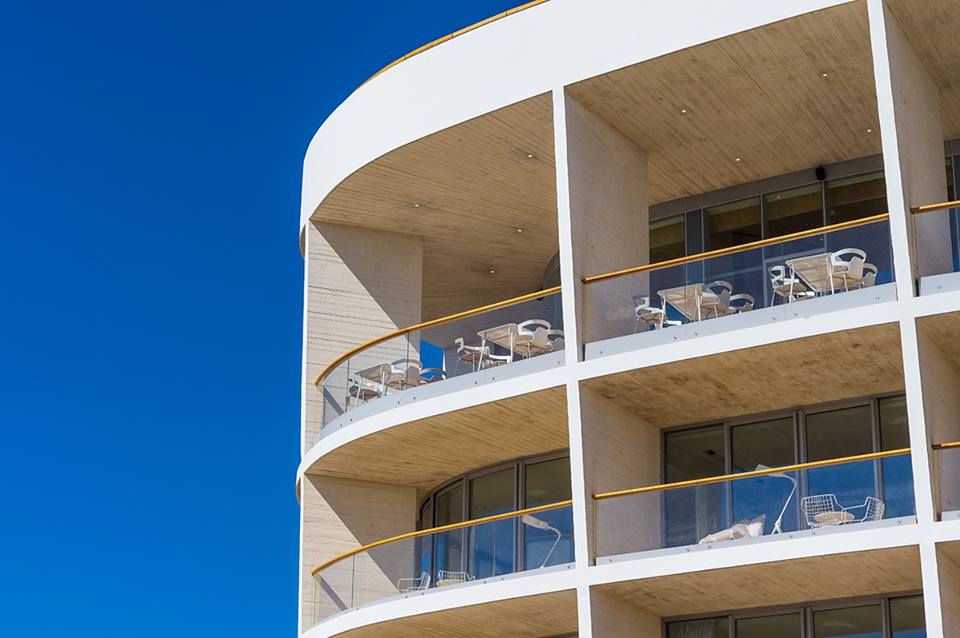 Pearly white façade of D-Resort Šibenik is especially interesting as it is entirely imprinted with wooden planks :)
