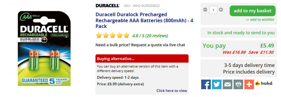 7dayshop's tweet photo. Just £5.49. #Duracell #Duralock #precharged #rechargeable #AAA #batteries - 4 pack https://t.co/uVebPrQWWQ #deal http://t.co/V3DetT3a7x