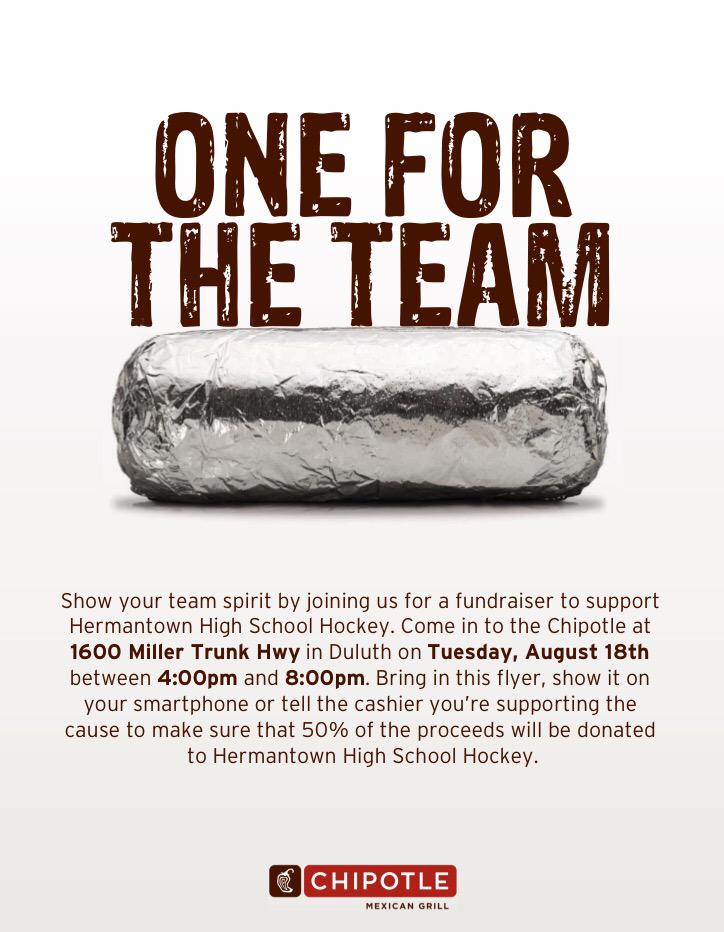 Support our boys HS team with a meal at <a href="/ChipotleTweets/">Chipotle</a> on August 18th!