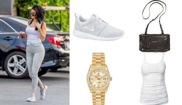 Star Style on X: Kylie Jenner wearing Nike Roshe Run Metallic Platinum  Sneakers, Rolex Oyster Perpetual Day…    / X