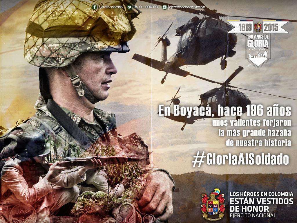 MCarolinaHoyosT's tweet photo. 7 de Agosto de 1819 una fecha que enorgullece al pueblo colombiano por siempre #GloriaAlSoldado http://t.co/AkKRyVr0Hz