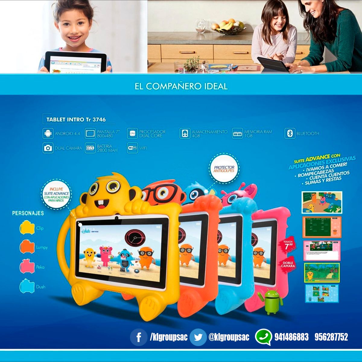 klgroupsac's tweet image. Una Tablet diseñada pensando en los pequeños del hogar!!
Tablet Advance Intro Mounsters TR3747
 Precio: S/. 320.00