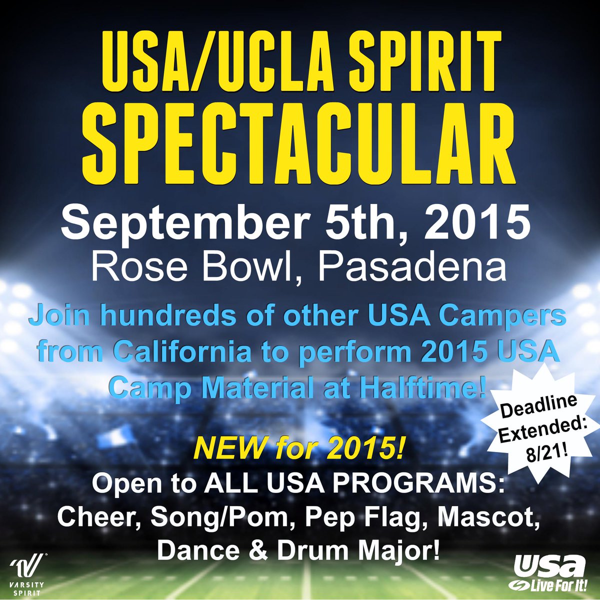 TODAY is the deadline to register for the USA/UCLA Spirit Spectacular!!!! #Unity #USALiveForIt