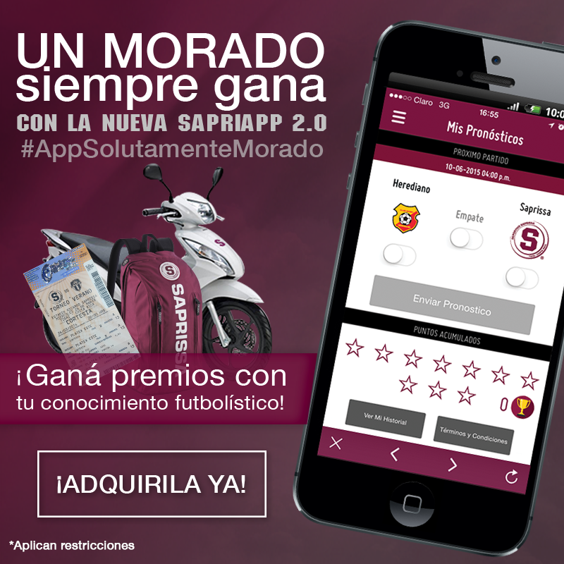 SaprissaOficial's tweet photo. ¡Participá en "mis pronósticos" de #SapriApp 2.0 y demostrá tu conocimiento futbolístico! http://t.co/pXRHBSjIve