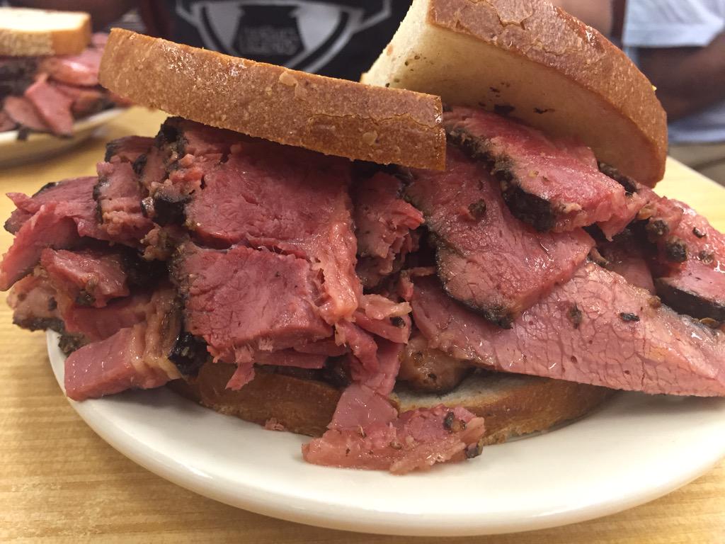 ArthurChandra's tweet photo. The best sandwich I've ever had. Pastrami on the at Katz'e deli. Dinner with @ArielHorn @JeremysLair @vankimja http://t.co/t4QVn9Luz6