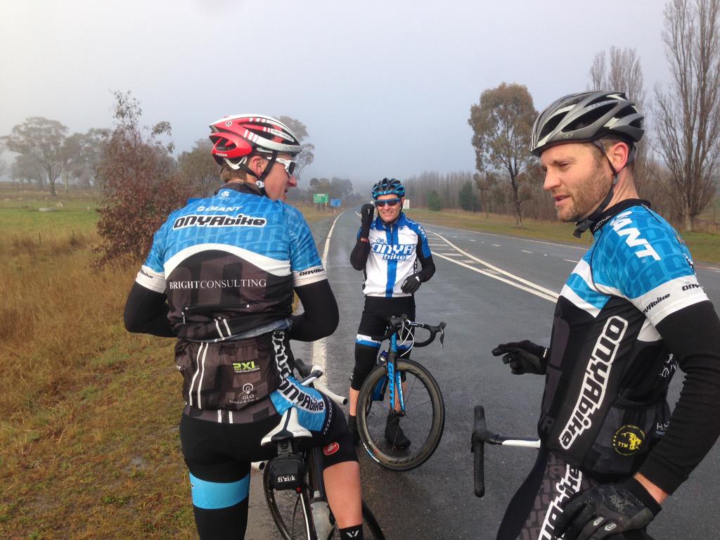 LewyCressy's tweet photo. Before the shenanigans. Fog and rain and cold and sunshine and pain! #ONYAride #ONYAfamily http://t.co/xJ79j7SXA7