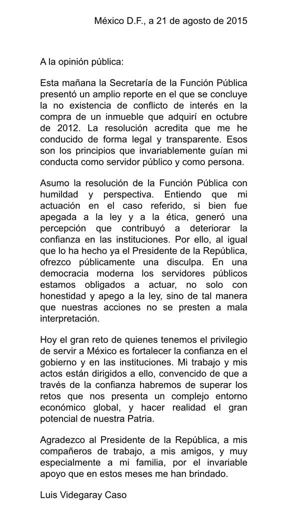 Luis Videgaray Caso on Twitter: "Carta a la opinión 