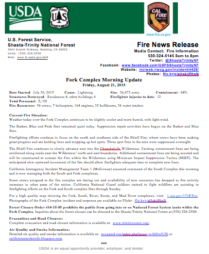 ShastaTrinityNF's tweet photo. #ForkComplex Evening update 8/21/15 more information is available at inciweb: http://t.co/VOIGSo9MuC http://t.co/WcIcZp5Q9Y