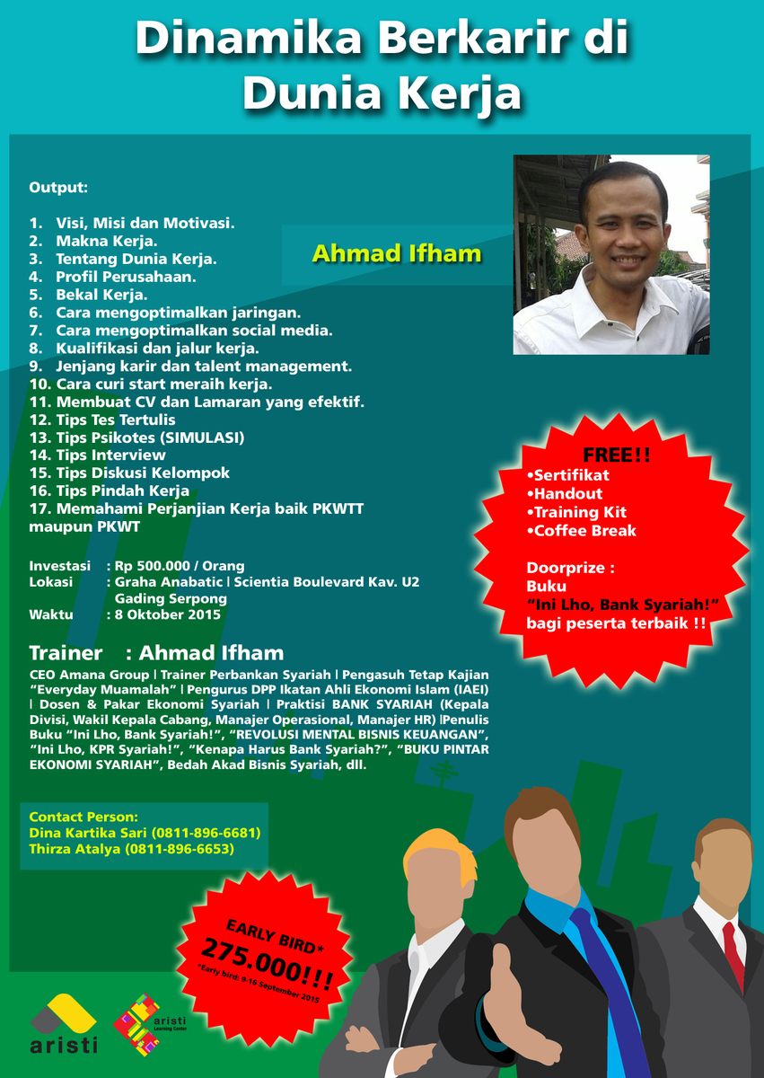kailmu's tweet photo. Pelatihan Dinamika Berkarir di Dunia Kerja brsm Ahmad Ifham, CEO Amana Group &amp; Trainer bidang Syariah @AristiJasadata http://t.co/pbcpSQ0sMd