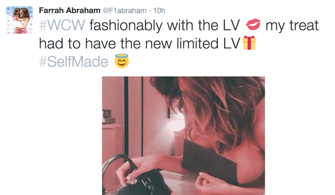 TheTrendGuys's tweet photo. Farrah Abraham Is Her Own #WCW - http://t.co/OD0xS9g942 Keep kicking ass, Farrah! #selfmade @F1abraham http://t.co/Cu35fVJBRr